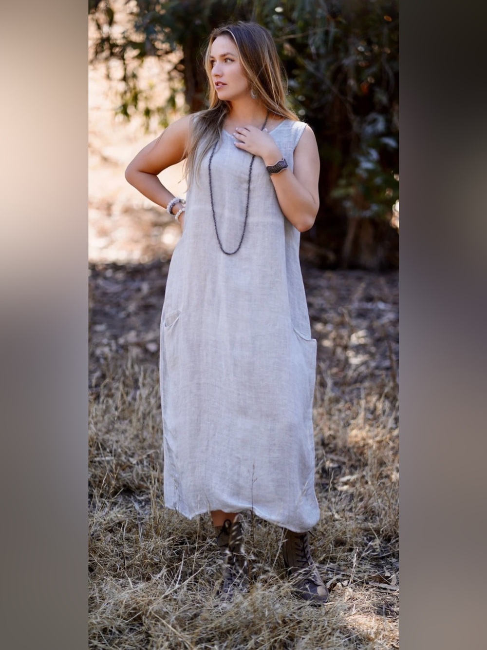 Dolma Anita Linen Sleeveless Dress Lt. Grey
